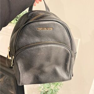 Michael Kors Black Leather Backpack with Gold Accents